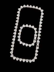 2Pieces/Set 10mm Love Heart Shape Chain Necklace and Bracelet Men or Women Hip Hop Iced Out Bling Bling Chain Necklace and Bracelet Fashion Set Jewelry Valentines Gif