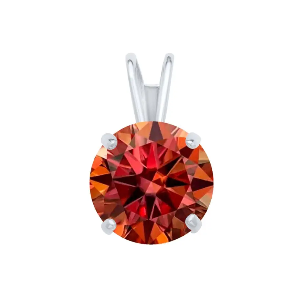 Mauli Jewels Women's 14k Gold 2.00ct Watermelon Moissanite Round Pendant with Gold Plated Silver Chain, 8MM, 4-Prong Setting