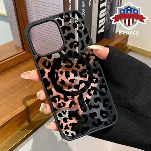 Graffiti Leopard Pattern Magnetic Phone Case Supports Wireless Charging for iPhone 15 16 14 Pro Max 13 12 11 XR XS Plus E Shockproof Non Slip Protection Silicone Transparent Acrylic Cover Cellphone Protective