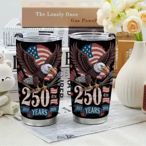 1pc 20oz Stainless Steel Insulated Cup Tumbler American Flag Eagle Pattern 250th Anniversary Text, Ideal for Festivals and Daily Use