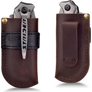 Durable Leather Knife Sheath Belt Series Easy Quick Access to Knife Suitable for Most Folding Knives Darkbrown