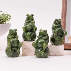 Natural Jade Frog Statue, Hand-Carved Reiki Energy, Serene Home Decor, Harmony, Healing Crystal Figurine, Perfect for St. Patrick's Day