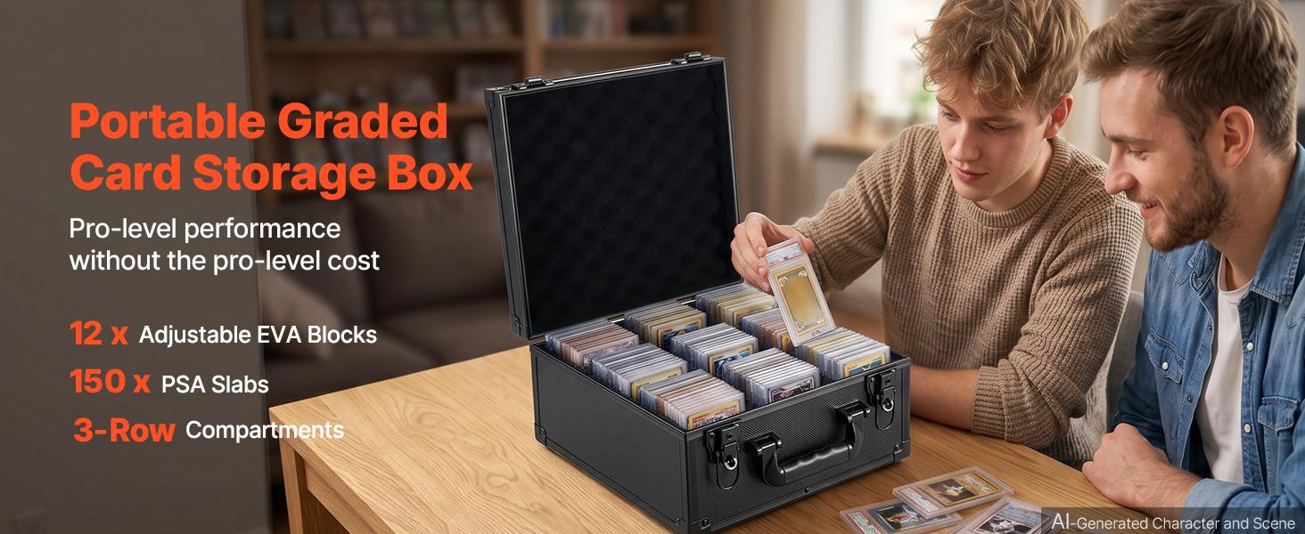 VEVOR Graded Storage Case - 3-Row 150 PSA Slab Box with Secure Lock, 12 Dividers & Key, Baseball Sports Holder for 100 SGC 80 BGS 500 Top Loaders & 999+ Loose Items#BacktoSchool, Sports Cards VEVOR Graded Storage Case - 3-Row 150 PSA Slab Box with Secure Lock, 12 Dividers & Key, Baseball Sports Holder for 100 SGC 80 BGS 500 Top Loaders & 999+ Loose Items#BacktoSchool, Sports Cards