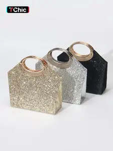 Luxury sequined clutch, Embellished clutch, women's evening party handbag, detachable chain for crossbody wear, metal ring handle, magnetic closure, versatile purse, perfect for parties, weddings, proms, birthdays, and holiday gifts