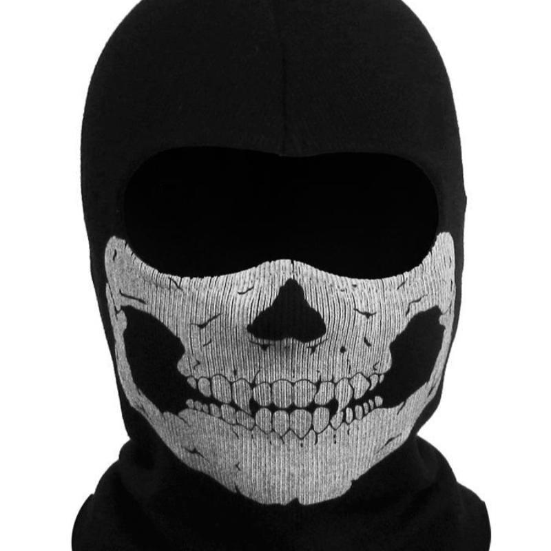 Full Face Mask Black Ghosts Print Balaclava with Skull Printed for Cosplay Party Motorcycle Bike Cycling Hiking Outdoor