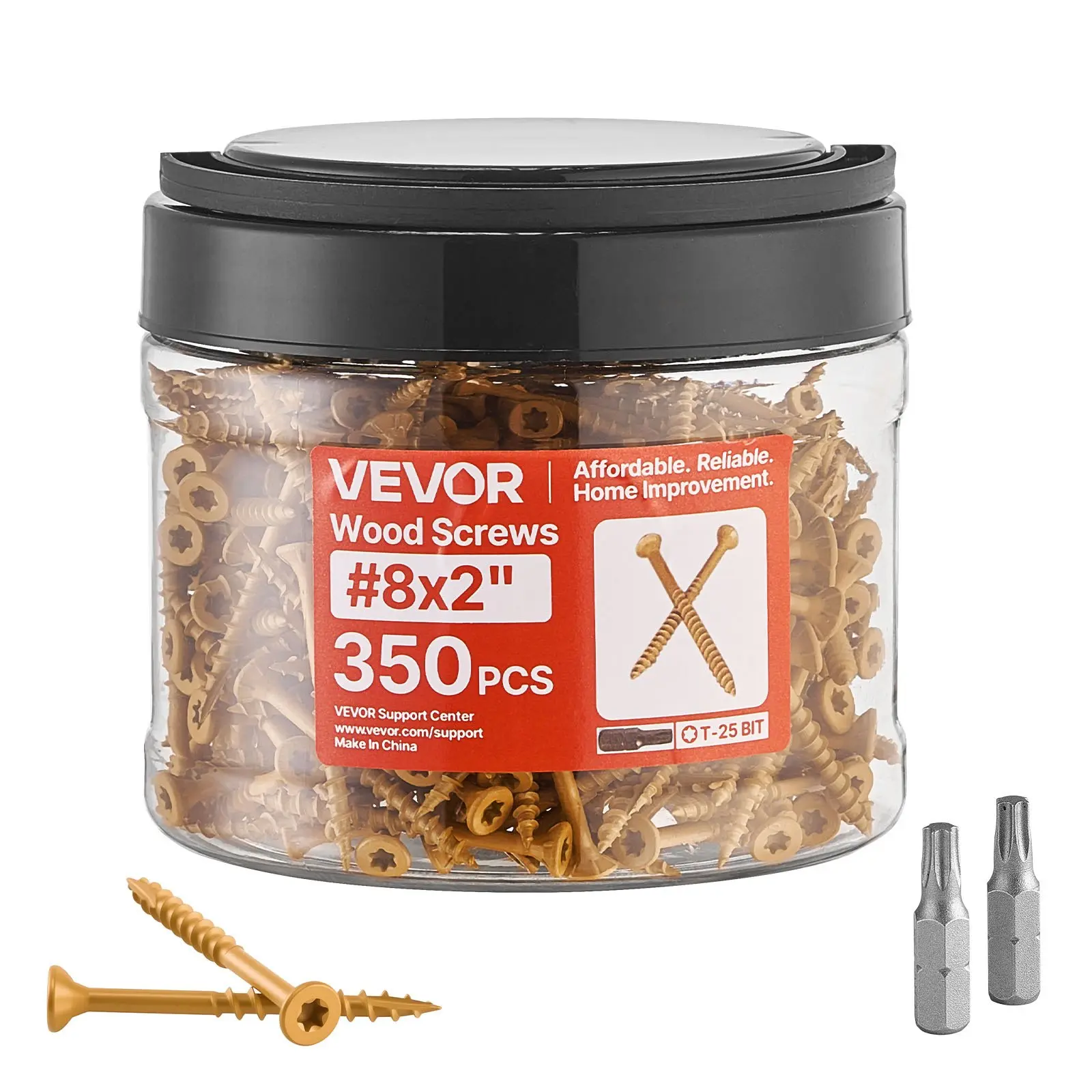 【DealsForYouDays】VEVOR Wood Screws 350 PCS, # 8 x 2-Inch Anti-Rust Coated, Exterior Deck Screw Torx/T25 Star Drive, Metal Rust-Resistant Outdoor Decking Screws with 2 Screw Connectors, for Decking Fencing Framing