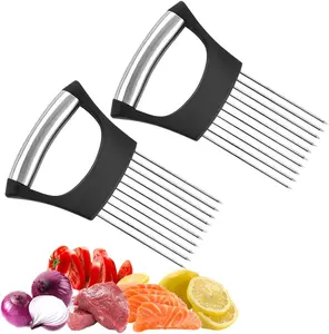 Stainless Steel Onion Holder 2PCS Multifunctional for Fruits Vegetables Slicing Tool Easy Clean Non Slip Grip Kitchen Accessory