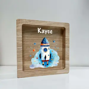 Personalized Rocket Ship Savings Bank for Kids – Custom Name Piggy Bank, Space Themed Coin Bank, Boys Birthday Gift, Nursery Room Decor, Outer Space Galaxy Toy Bank