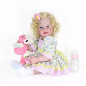 22 Inch Realistic Doll Handmade Hair, Wearing Princess Dress, Includes Plush Flamingo, Handcrafted Headpiece, Perfect Birthday and Christmas Gift, Cute Doll Collectible, Collectible Dolls