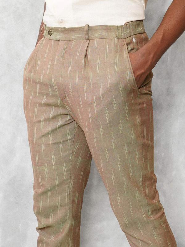 Slim Fit Handwoven Ikat Pants - Peanut Brown (Two tone) Cotton Menswear
