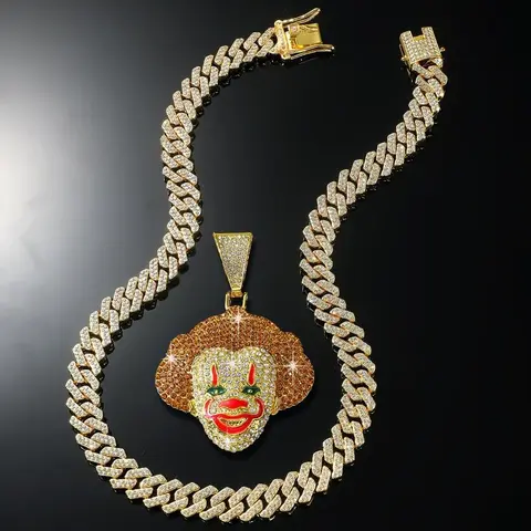 Fashion hip hop clown pendant punk style Cuban necklace - perfect for party gatherings, very fashionable latest style Iced Out Jewelry Matelasse Chain