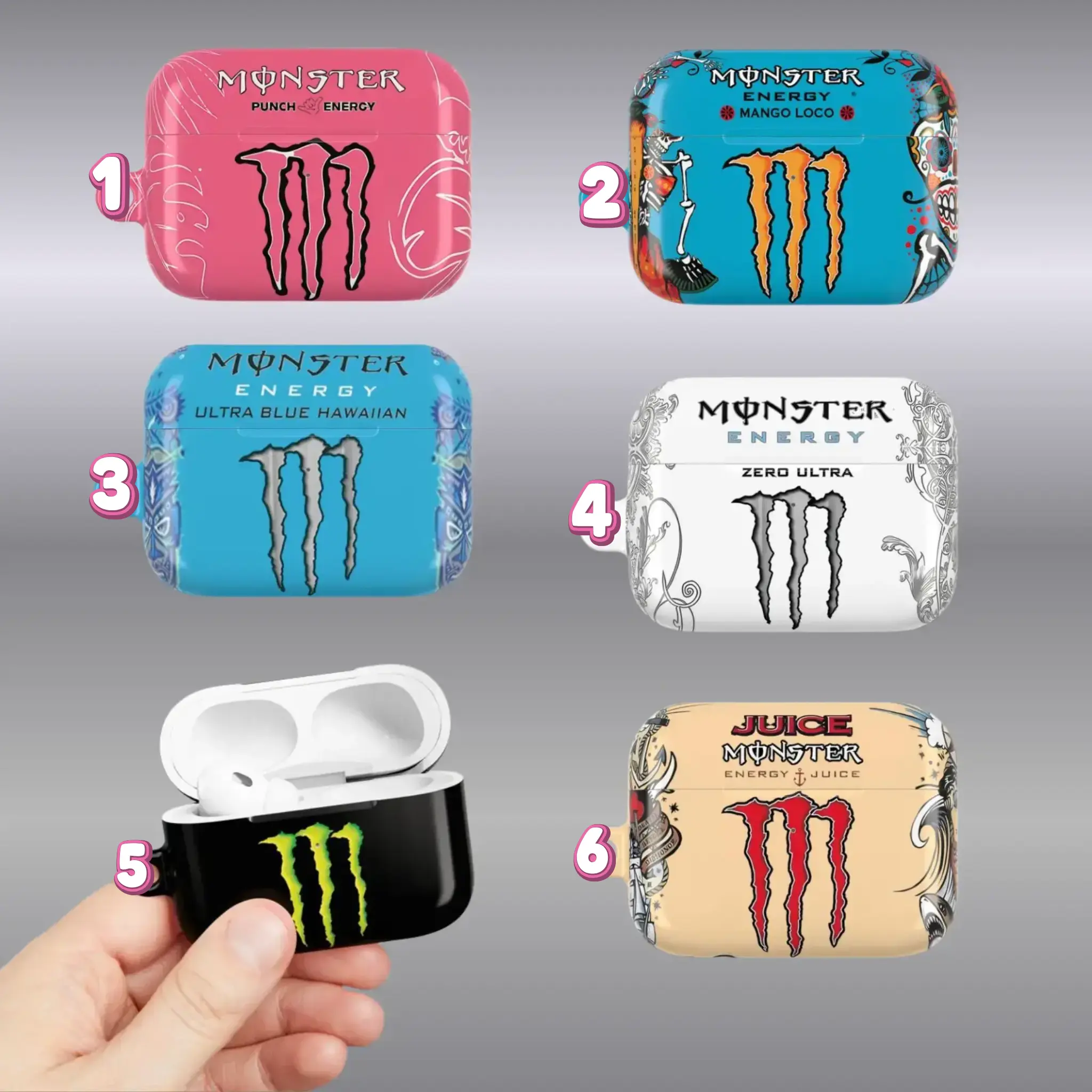 Monster Energy Drink AirPods Case, Trendy Airpods Case for all Airpods Gen 1 2 3 4 & Pro 1, 2, 3 Aesthetic Air Pods Case Cover Protective