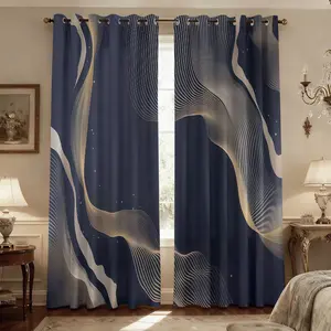 Modern Abstract Geometric Stripe Print Blackout Window Cover Curtains, Thermal Insulated Sunshade Drapes for Living Room Bedroom Study-2Panels