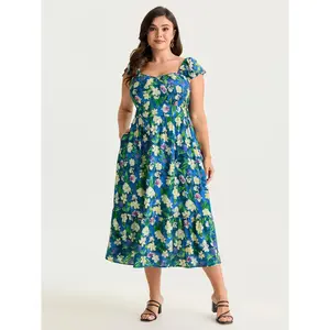 BLOOMCHIC Plus Size Easy-Breezy Floral Print Sweetheart Midi Dress [M-6X]2026 Summer Vibes Swimweek