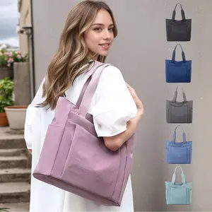 Versatile Solid Color Tote Bag for Women Large Capacity Shoulder Bag Top Handle Handbag with Zipper Closure for Office and Travel