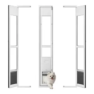 Adjustable Height Dog Door For Sliding Glass Door, Fits 75 7/8 In To 80 11/16 In Opening, Aluminum Alloy Frame With Flap, Secure Lock Design, Suitable For Medium-Sized Dogs, 180° Swing-Open Sliding Glass Pet Door For Renters