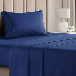 CGK Linens Luxury Soft 4 Piece Solid Bed Sheet Set - Deep Pocket Fits 8"-16" Mattresses in Navy Blue, Size Twin Extra Long
