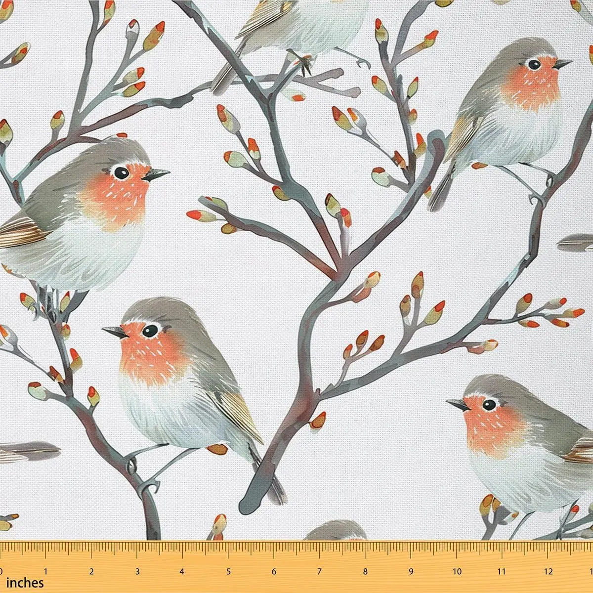Cute Bird Soft Flannel Polyester No Stretch Fabric White Flower Branches Plant DIY Fabric Lovely Wildlife Animal Decor Fabric Soft Flannel Polyester No Stretch