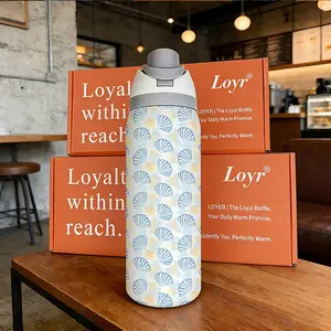 Loyr 32oz Dual-Drink Water Bottle, Shell Pattern Large Capacity Insulated Cup, Stainless Steel, Perfect Gift for Men and Women