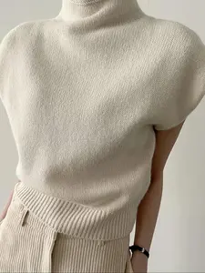 Elegant Fashion Half High Neck Knit Top, Casual Essential for Spring Summer Autumn Winter, Daily Wear Commuter Plain Sweater Vest, Short Womenswear
