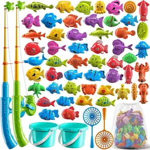 Magnetic Fishing Game Pool Dive Toy for Kids 3-8, Pool Accessories Set with Pole, Rod, Net, Plastic Floating Fish for Bathtub, Water Table