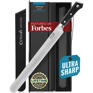 Cutluxe Brisket Knife – 12" Carving & Slicing Knife for Meat & BBQ – Razor Sharp German Steel, Sheath Included, Ergonomic Full Tang Handle Design, Grilling Gifts for Men – Artisan Series