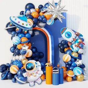 Party 139Pcs Outer Space Party Decorations Balloon Garland Kit, Space Birthday Party Supplies Ufo Astronaut Themed Navy Blue Silver Foil Latex Balloons For Boys Kids