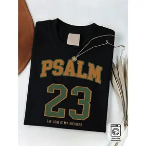Psalm 23 Graphic Jersey Style Unisex Top Vintage Streetwear Tee Soft Cotton Crewneck Casual Everyday Outfit Gift For Faith Lovers Machine Washable