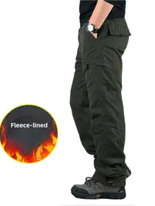 Men's Fleece Lined Thick Work Pants, Warm Windproof Waterproof Cotton Pants, Casual Large Size Leisure Pants for Fall Winter