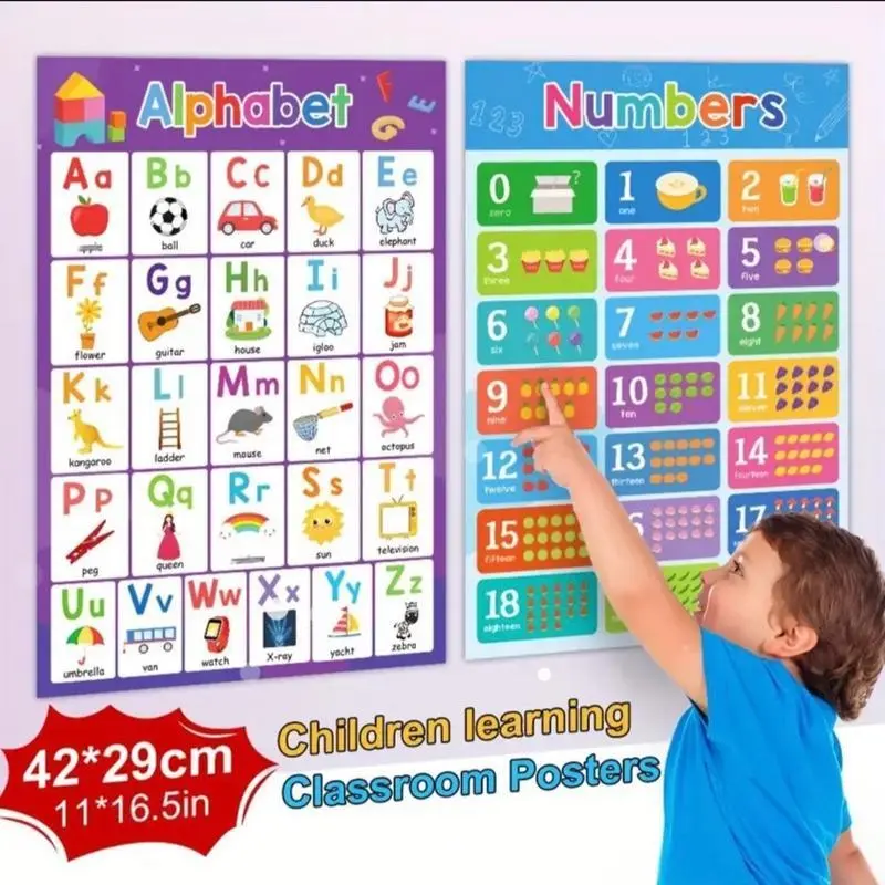 LACHILLY 2pcs Alphabet & Numbers 1-20 Educational Poster Set Colorful Learning Charts for Youngsters Durable Paper Ideal for Home Schooling Classroom Use 42x29cm Vibrant Learning Tools