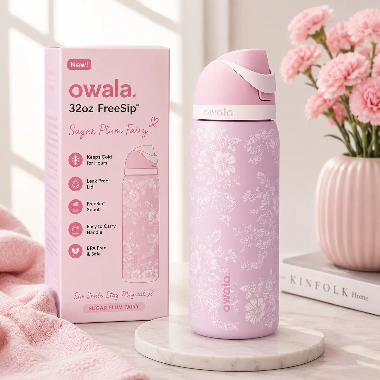 Ribbon Toile Owala Freesip 32oz Exclusive Bottle Cup, Tumbler Collection, Gifts, Dupe Version