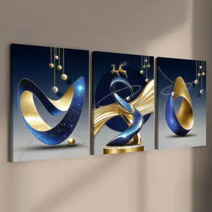 3-count wooden frame canvas, light luxury geometric art poster, abstract art decoration, modern high-end sense and entrance hall fashion poster, living room decoration, suitable for corridor, bedroom wall, waterproof art, Indoor decoration