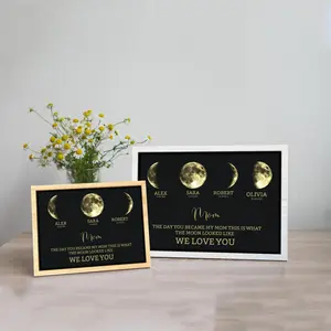 Personalized Moon Phase Frame with Names – Custom Moon Phase Print, Mother’s Day Gift, Birthday Gift for Mom, The Day You Were Born Keepsake