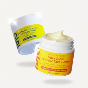 Turmeric Power Duo - K Beauty Korean Skincare Ultra Glow Turmeric Face Cream & Snail Mucin Turmeric Anti Aging Mask, Natural Moisture With Hyaluronic Acid Salicylic Acid Shea Butter Saffron Stem Cell Extract