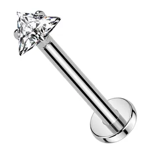 Triangle Prong Clear CZ Titanium Threadless Labret