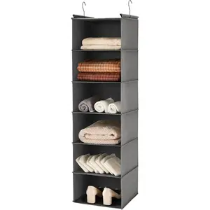 6 Tier Shelf Closet Organizer, Closet Shelf with 2 Sturdy for, Foldable (Grey)