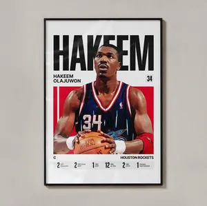 [Sale Up To 40%] [Unframe] Hakeem Olajuwon Houston Basketball Poster, Professional Athlete Portrait, Houston Basketball Illustration, Houston Basketball Decor, Iconic Sports Artwork Print