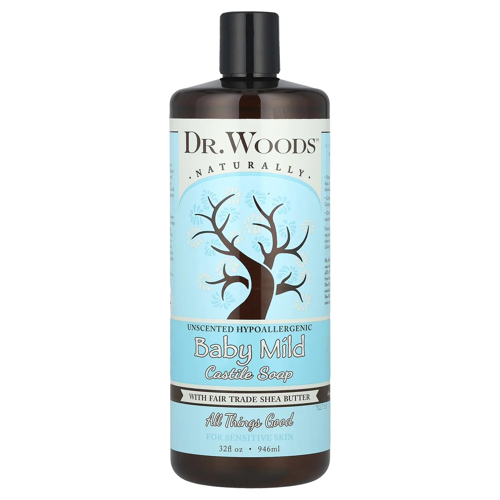 Dr. Woods Baby Mild, Castile Soap with Fair Trade Shea Butter, Sensitive Skin, Unscented, 32 fl oz (946 ml)