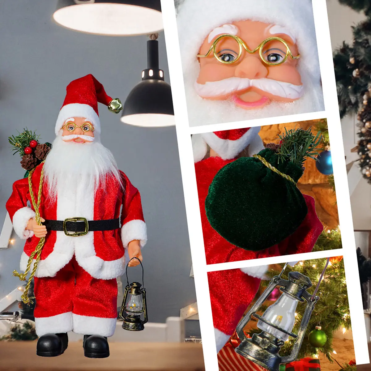 Premium Soft Fabric Santa Statue Christmas Decorations Classic Standing Santa Doll Holiday Home Ornament Gift Christmas Indoor Decor for Fireplace Table Party