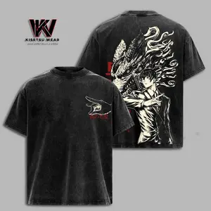 Aki Hayakawa T-Shirt – Chainsaw Man Kon Fox Devil Summon Oversized Vintage Anime Tee Retro Acid Wash Lightweight Soft Cotton Graphic Top Unisex Streetwear Casual Clothes Gift for Anime Fans