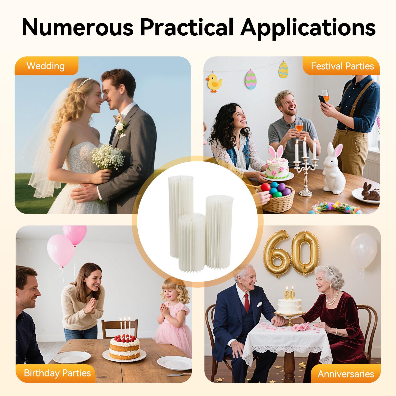 4 Pack Milky White Cardboard Flower Stand 4 Heights 66lbs for Party Decor