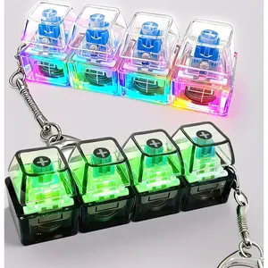 2-Pack Keyboard Fidget Keychain with LED Lights – 4-in-1 Stress Relief Clicker Toy, Finger Button Clicker for Anxiety Relief & Sensory Play. Light-Up Decompression Toy for Kids & Adults – Transparent Design, Portable, Addictive Clicking Fun!