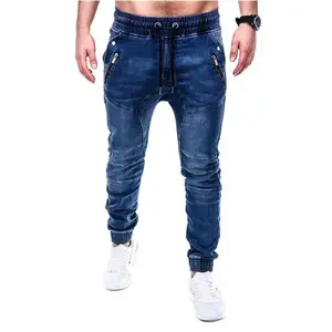 Men's Washed Denim Fabric Casual Jogger Pants Jean Menswear Trouser skinny jeans baggy jeans men