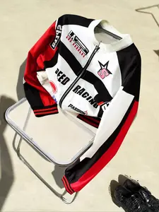 Street Life Streetwear Motorcycle Style Letter Print Casual Jacket, Long Sleeve Fitted Design, Perfect for Fall & Winter