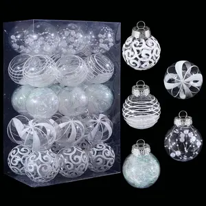 60MM/2.36" Christmas Ornaments Set, 30 count White Clear Plastic Christmas Tree Ornaments, Delicate Shatterproof Baubles for Xmas Tree Decorations, Wedding, Holiday Party,  Decor