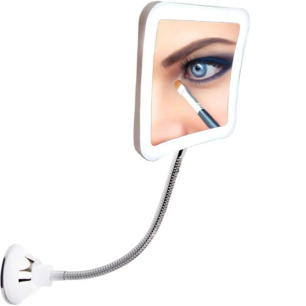 7-Inch 7x Magnifying LED Makeup Mirror - Distortion-Free Portable Mirror with Flexible Gooseneck, Suction Cup Mount, LED Lighting, Batteries for Applying Makeup, Hair Removal, Pore Extraction (Single Item), Bathroom, Gooseneck Mount, 9.8 Inch, Bendable, N