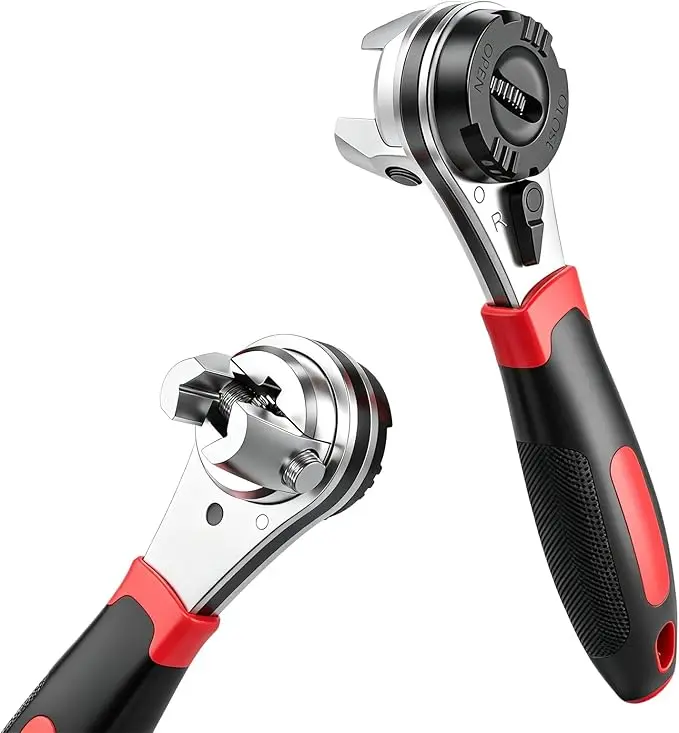 Adjustable ratchet wrench, universal type 6-22mm (1/4-7/8 inches), compact ratchet wrench for tight spaces, flip 60-tooth gear, non-slip handle suitable for automotive and home repairs
