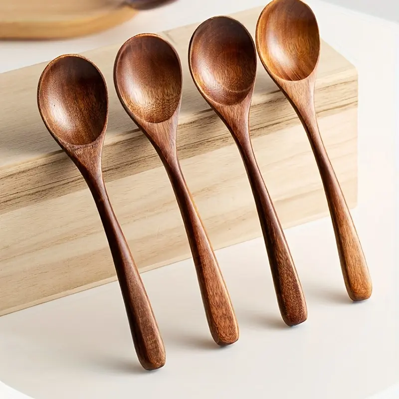 4pcs, Modern Reusable Wooden Spoons Set for Dinner, Coffee, Milk, and Dessert - Perfect for Parties and Kitchen Gadgets, Kitchenware