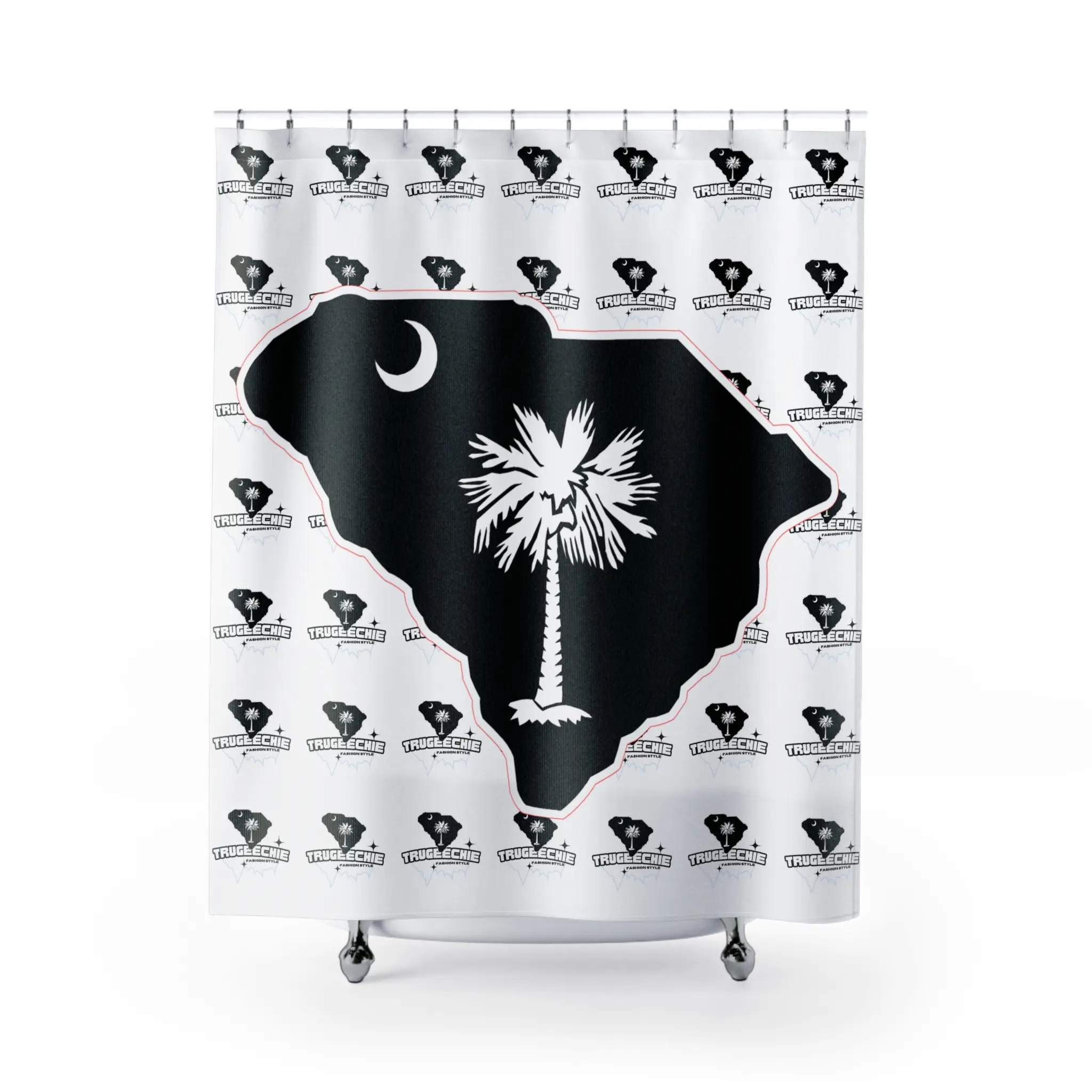 South Carolina Palmetto Moon Print Shower Curtain - Custom Artwork Digital Print, State Flag Bathroom Home Decor, Custom Artwork Shower Curtains, Digital Print Shower Curtains