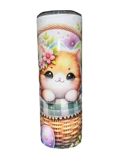 Kitty Cat In The Easter Basket - 20oz oz 20 oz. 20oz. - Skinny Straight Sublimation Tumbler - Amy's Tumbler Junkies - Your Favorite Tumbler Shop!